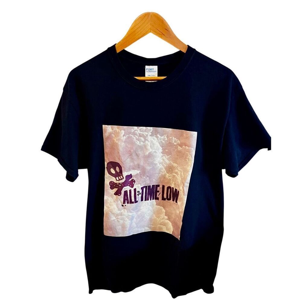 Y2K Pop Punk All Time Low Skull & Clouds Black T Shirt Size Large